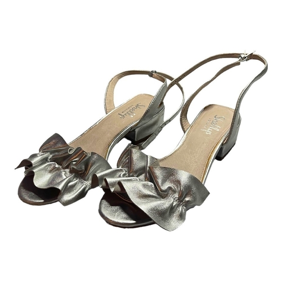 Shellys London Denaira Silver Leather Block Heel Sandals Women’s Size 6 - Picture 2 of 5